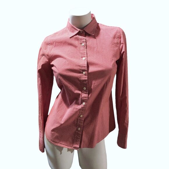 J Crew Red Gingham Check Shirt Womens S Long Sleeve Plaid Button Stretch Perfect - Picture 1 of 6